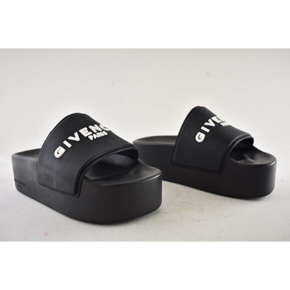 Givenchy Black Platform Rubber White Logo Slide On Pool Sandal Flip Flop Flat 37 - Picture 6 of 15